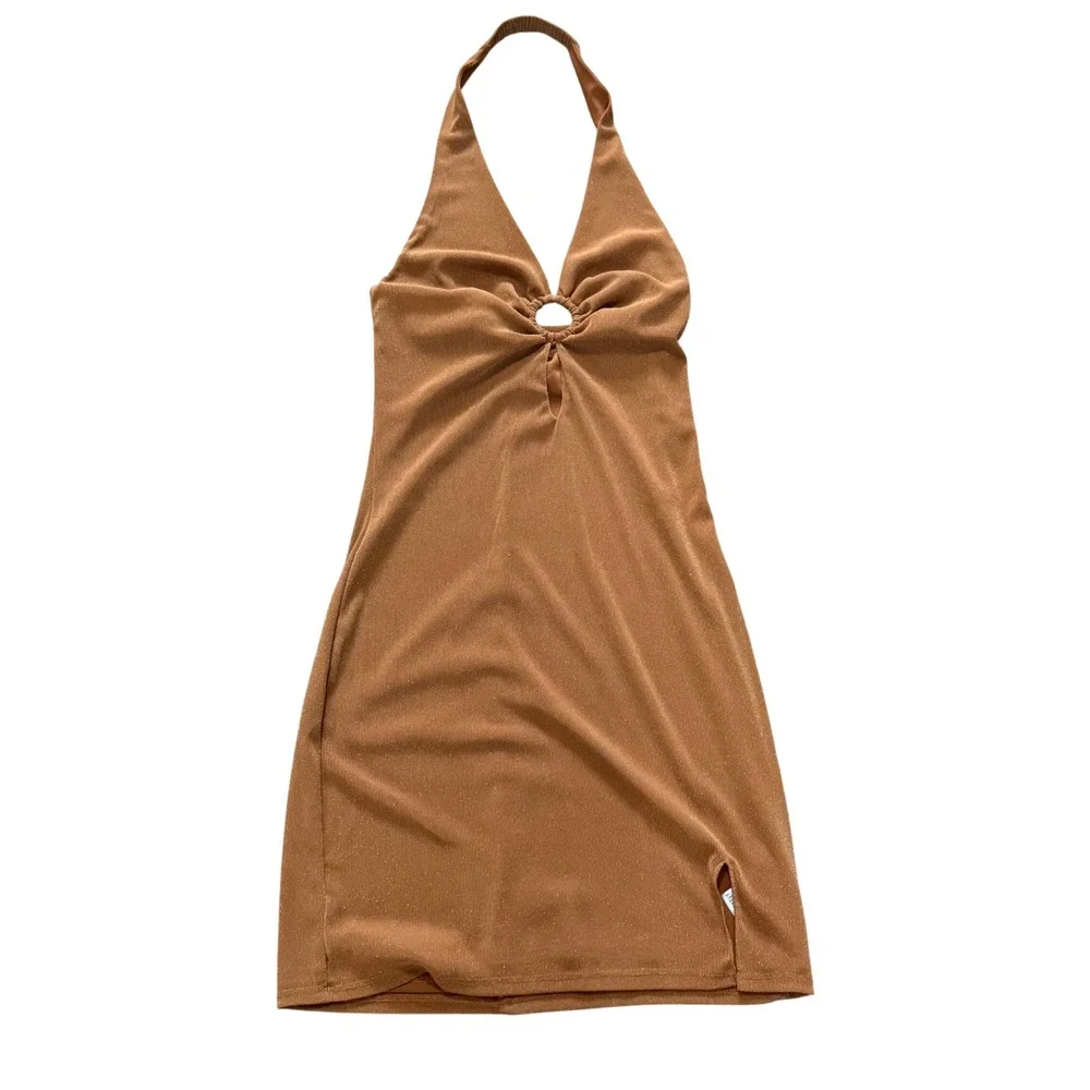 Wild‎ Fable Rust Color Shimmer O-Ring Halter Mini Bodycon Dress Small